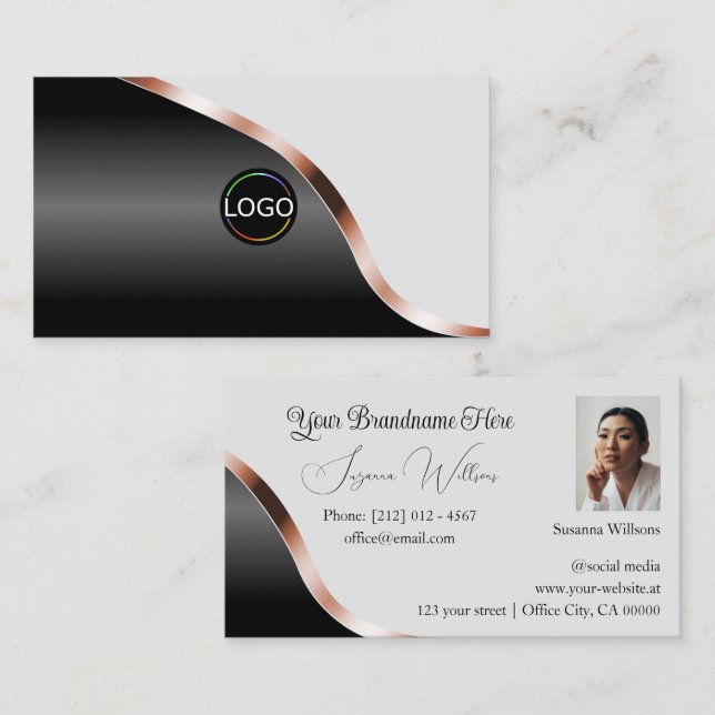 Carte De Visite Logo couleur or Rose gris clair noir (Devant / Derrière)