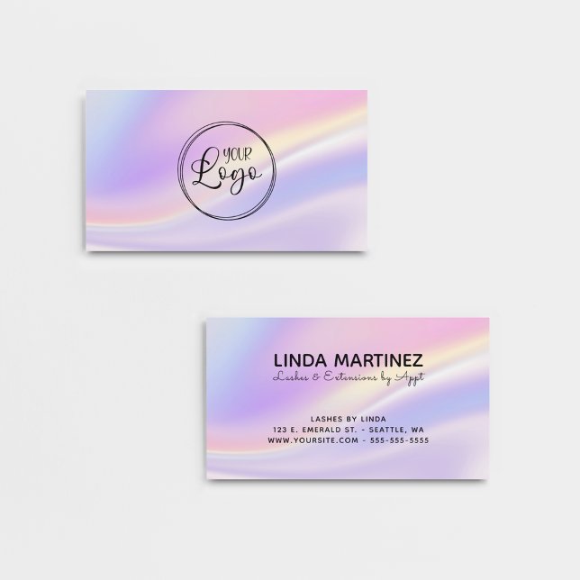 Carte De Visite Logo Couleurs Iridescentes Rose Pastel Violet (Pastel Pink Purple Iridescent Colors Logo Business Card)