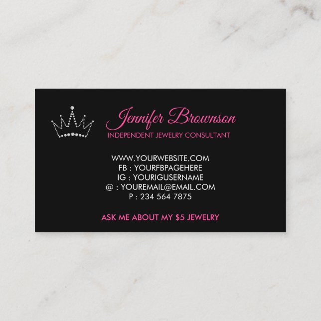 Carte De Visite Logo Couronne Rose Accessoires de Bijouterie Merci (Dos)