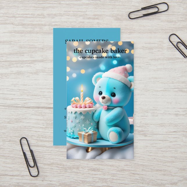 Carte De Visite Logo Cupcake Moderne Boulangerie Chef Cuisine Conf (Devant/Arrière en situation)