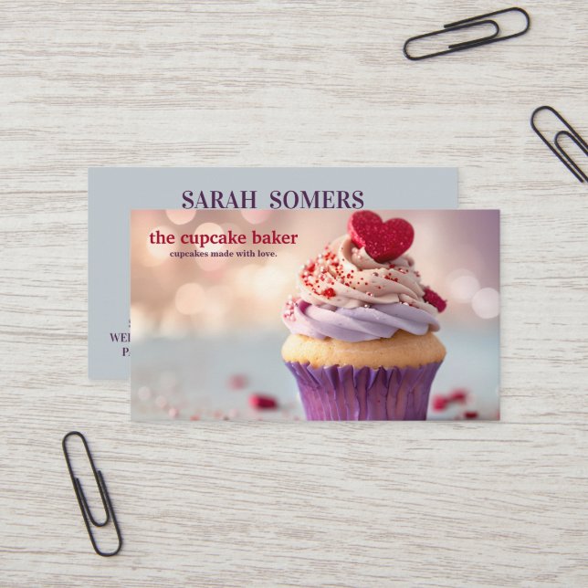 Carte De Visite Logo Cupcake Moderne Boulangerie Chef Cuisine Conf (Devant/Arrière en situation)