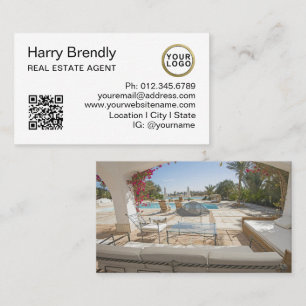 Carte De Visite Logo d'agent immobilier l Photo l Code QR Blanc