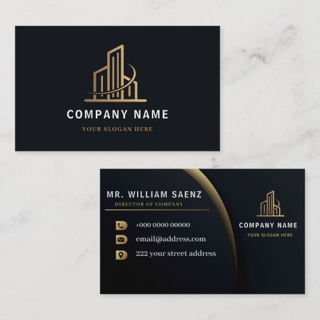 Carte De Visite Logo d'agent immobilier or professionnel (Devant / Derrière)