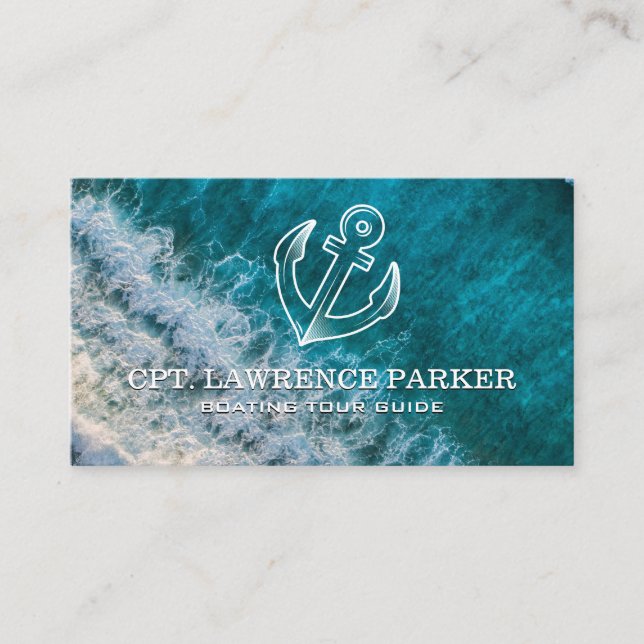 Carte De Visite Logo d'ancre | Vagues océaniques | Bateau (Devant)