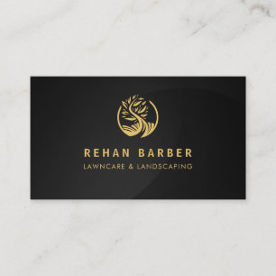 Carte De Visite Logo d'arbre doré pour l'entretien de pelouse et l