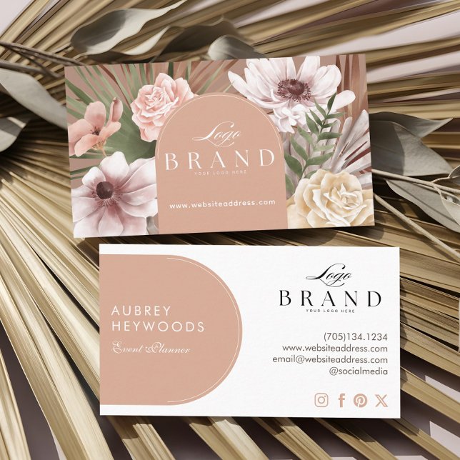 Carte De Visite Logo d'arche à l'aquarelle bohème moderne avec flo (Modern Bohemian Watercolor Boho Florals Arch Logo Business Card)