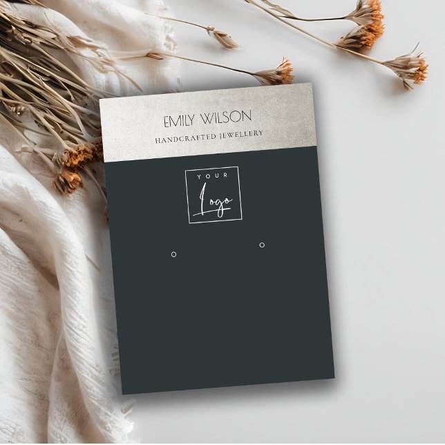 CARTE DE VISITE LOGO D'ARGENT NOIR MÉTALLIQUE ÉLÉGANT ÉCRAN (Créateur téléchargé)