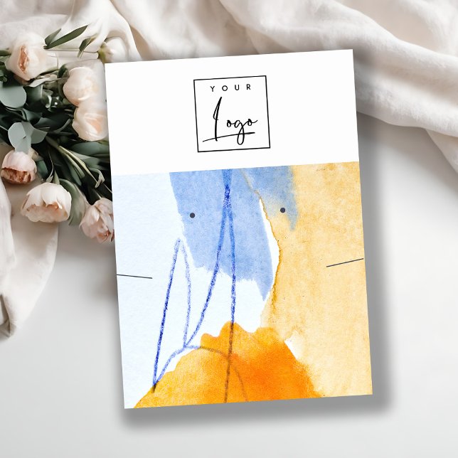 Carte De Visite Logo d'art Abstrait jaune bleu portant un collier (Créateur téléchargé)