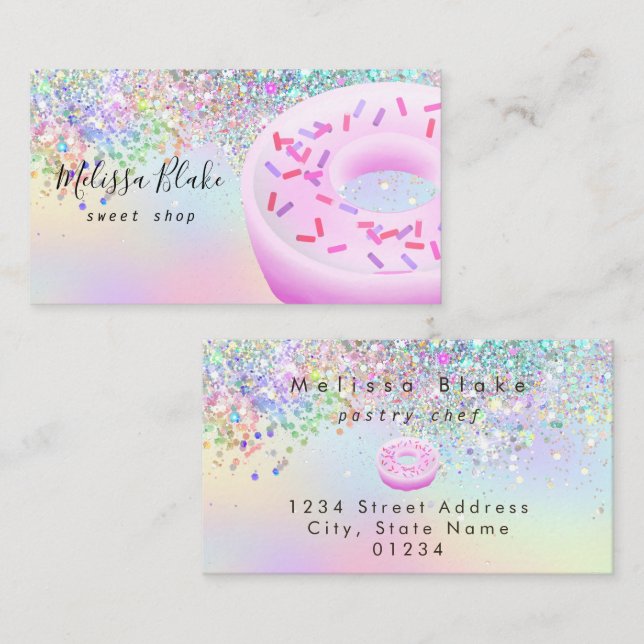 Carte De Visite logo de beignet faux paillettes pastel  (Devant / Derrière)