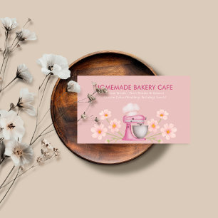 Carte De Visite Logo de boulangerie à l'aquarelle rose élégante Fl