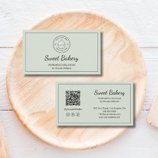Carte De Visite Logo de Boulangerie Moderne QR Réseaux Sociaux Ver