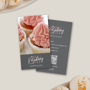 Carte De Visite Logo de boulangerie personnalisé avec photo QR gri