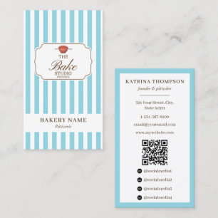 Carte De Visite Logo de boulangerie rayures bleues et marron prepp