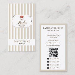 Carte De Visite Logo de boulangerie rayures marron et beige Preppy