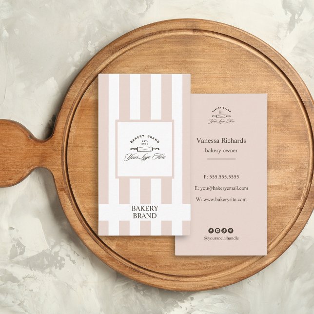 Carte De Visite Logo De Boulangerie Verte Rose Chic (Créateur téléchargé)