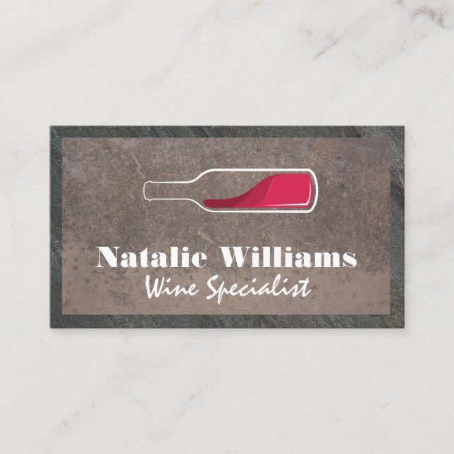 Carte De Visite Logo de bouteille de vin rouge | Fond rustique (Devant)