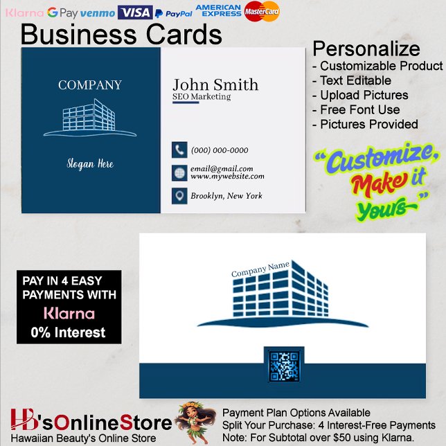 Carte De Visite Logo de bureau moderne Marine SEO Marketing QR Cod (Modern Office Logo Navy SEO Marketing QR Code Business Card 2.)