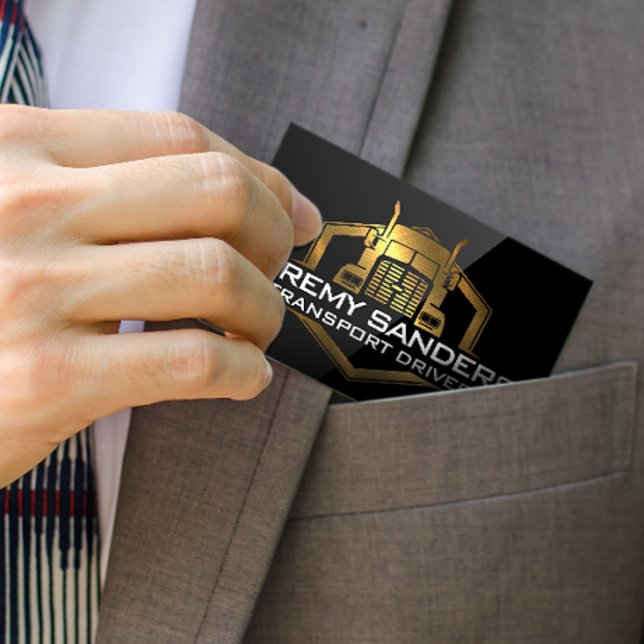 Carte De Visite Logo de camion métal d'or | Black Gloss (Créateur téléchargé)
