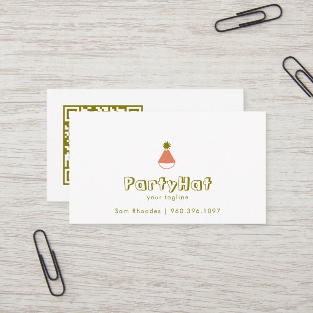 Carte De Visite Logo de Chapeau de Fête | Couleur Modifiable | Cod (Devant/Arrière en situation)