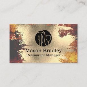 Carte De Visite Logo de chef   Feuille d'or   Logo de couverts