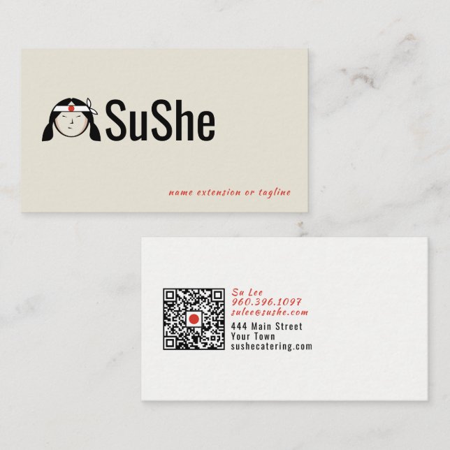 Carte De Visite Logo de chef japonais | Code QR (Devant / Derrière)