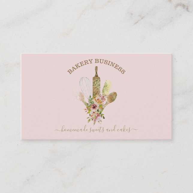 Carte De Visite Logo de chef pâtissier floral rustique aliments fa (Devant)