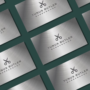 Carte De Visite Logo de ciseaux Barbershop Silver Metallic