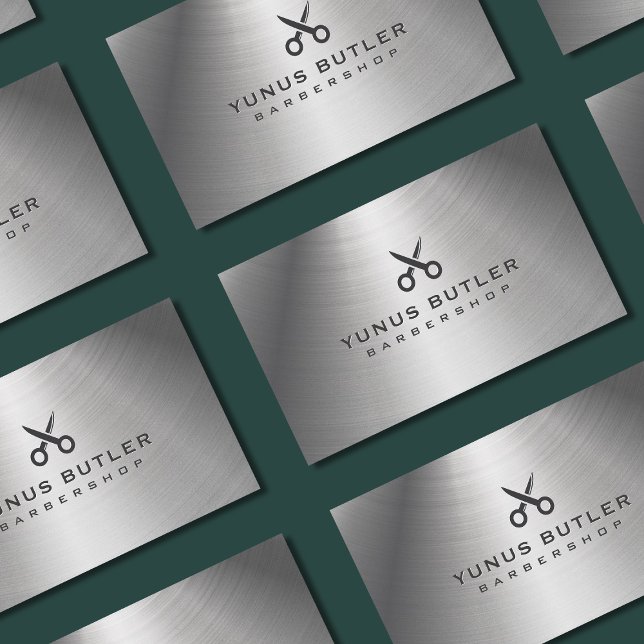 Carte De Visite Logo de ciseaux Barbershop Silver Metallic (Créateur téléchargé)