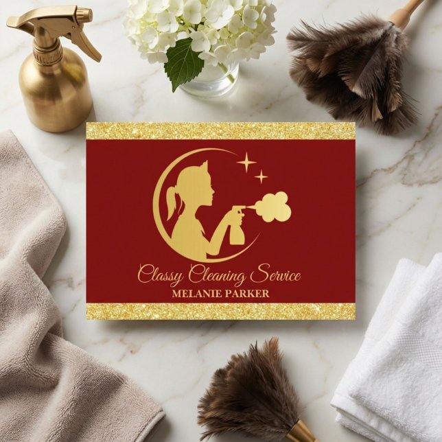 Carte De Visite Logo de Classy Cleaning Services Femme de ménage d (Créateur téléchargé)