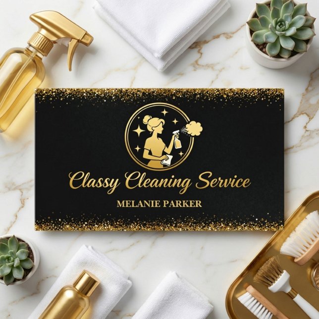 Carte De Visite Logo de Classy Cleaning Services Maid or (Créateur téléchargé)