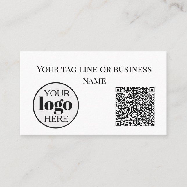 Carte De Visite Logo de code QR blanc simple noir (Devant)
