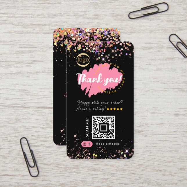 Carte De Visite Logo de code QR de petite entreprise Merci Paillet (Devant/Arrière en situation)