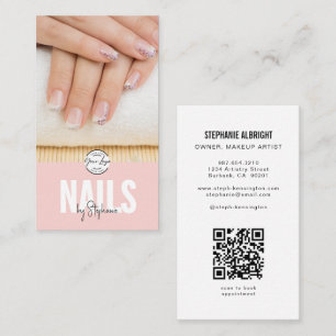 Carte De Visite Logo de code QR de photo d'artiste d'ongles en écr