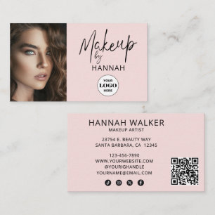 Carte De Visite Logo de code QR de photo de maquillage de script r