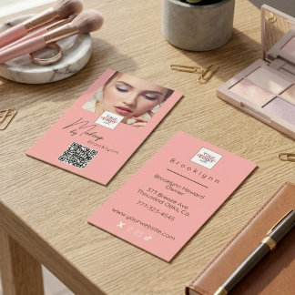 Carte De Visite Logo de code QR de photo de maquillage en écriture