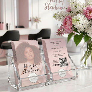 Carte De Visite Logo de code QR de photo de salon de coiffure de s