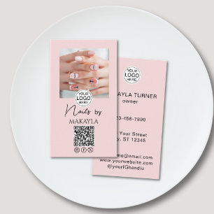 Carte De Visite Logo de code QR de script rose blush Photo Salon d