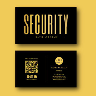 Carte De Visite Logo de code QR de sécurité noir et or