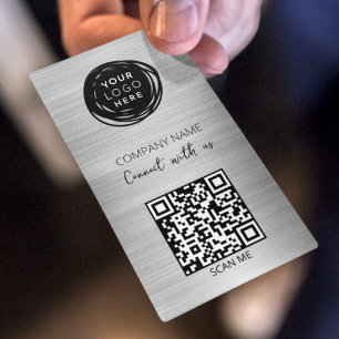 Carte De Visite Logo de code QR d'entreprise argent brossé