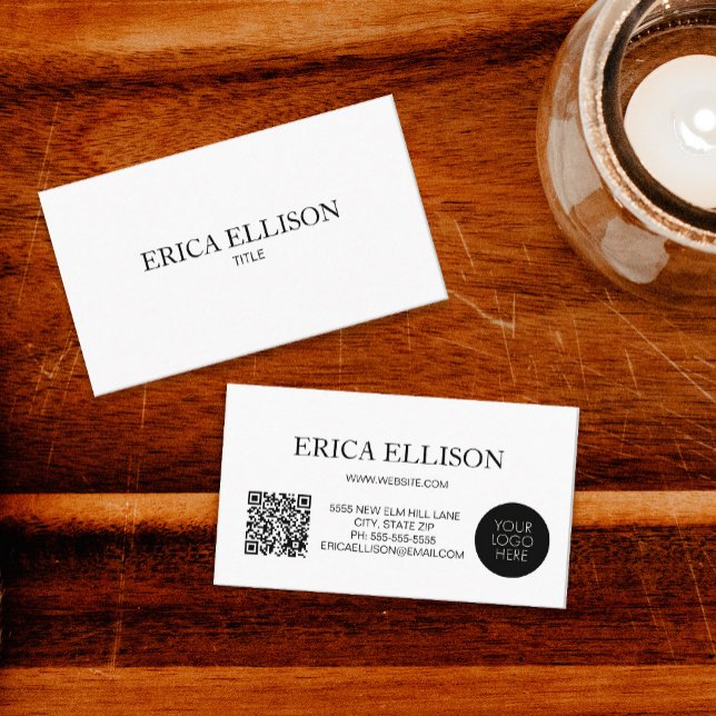 Carte De Visite Logo de code QR d'entreprise professionnel minimal (Minimalist business card with a QR code for your website and your logo)