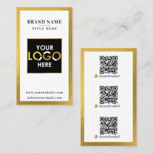 Carte De Visite Logo de code QR du contact numérique à balayage or