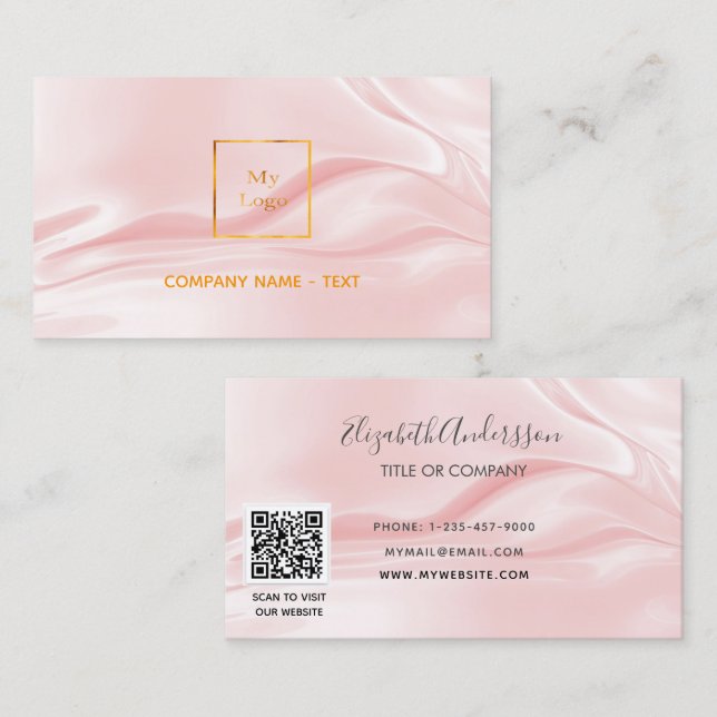 Carte De Visite Logo de code QR élégant en soie de satin rose vif (Devant / Derrière)