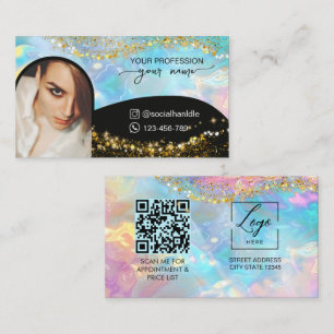 Carte De Visite Logo de code QR holographique en opale moderne ave