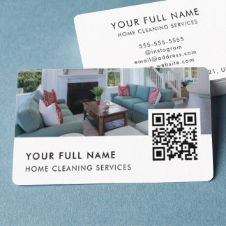 Carte De Visite Logo de code QR Housecleaning Entreprise moderne