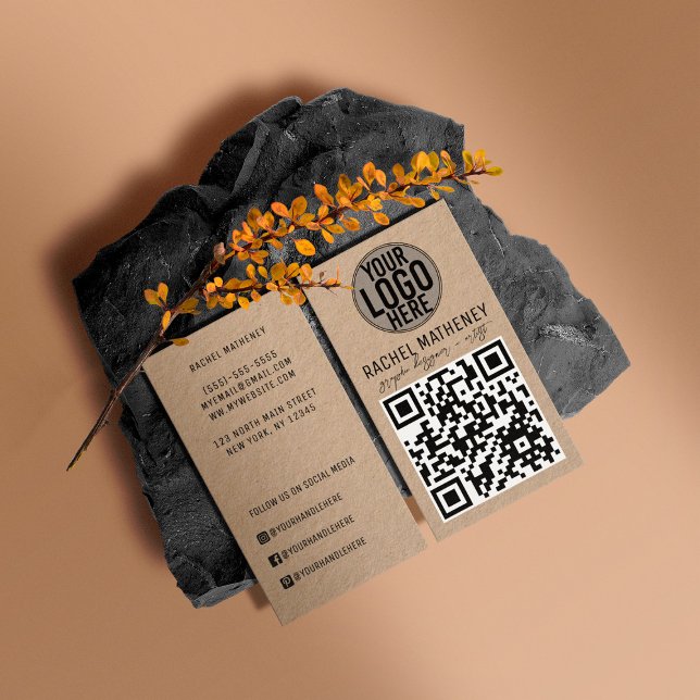 Carte De Visite Logo de code QR Modern Kraft Simple Professional (Créateur téléchargé)