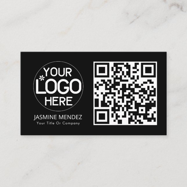 Carte De Visite Logo de code QR moderne noir (Devant)