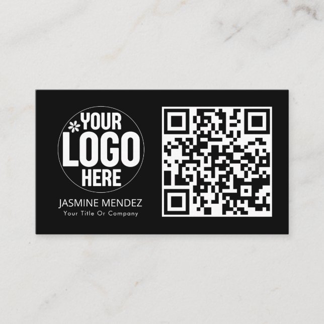 Carte De Visite Logo de code QR moderne noir (Devant)