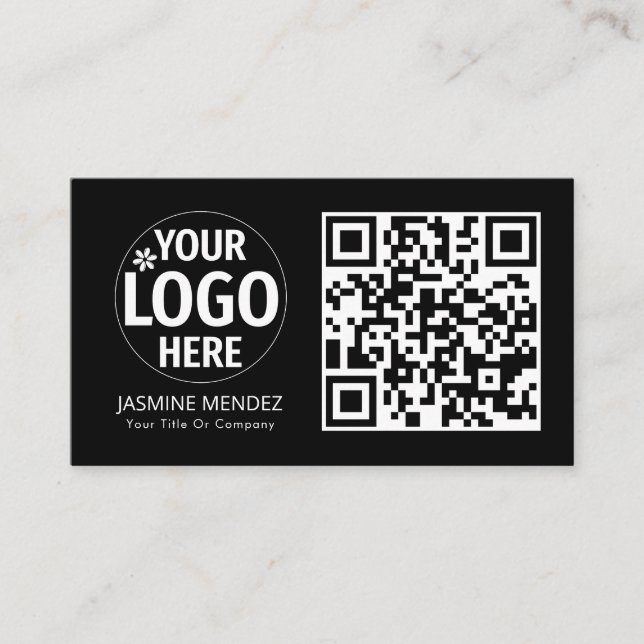 Carte De Visite Logo de code QR moderne noir (Devant)