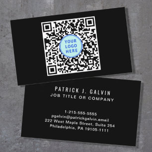 Carte De Visite Logo de code QR moderne Noir professionnel