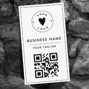 Carte De Visite Logo de code QR noir et blanc simple et propre soc